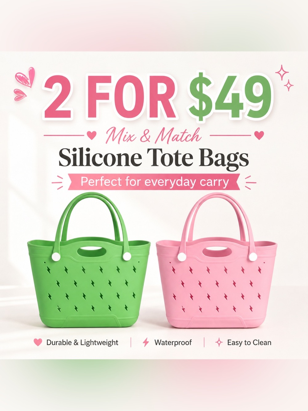 Silicone Tote Bag - Pink and Green